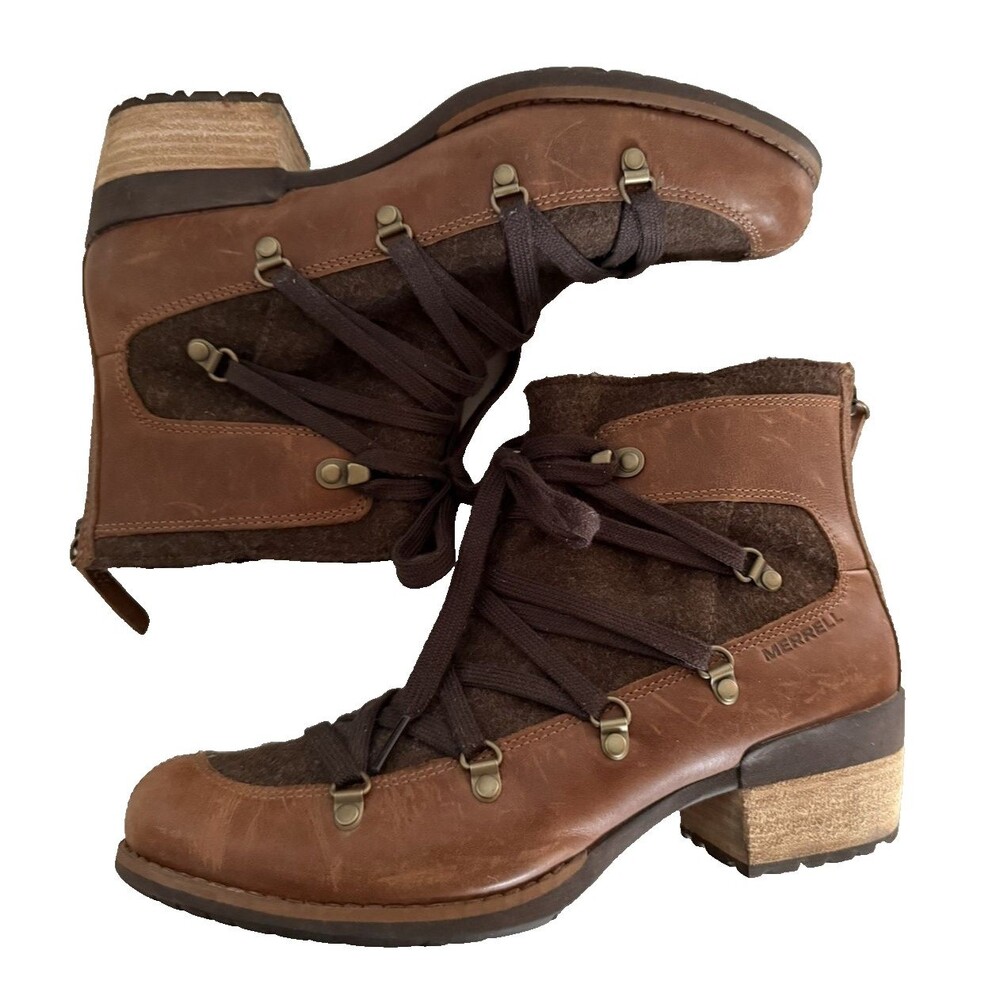 Merrell Shiloh II Ankle Boots Women Size 9.5 Brown Leather and Wool J004418
